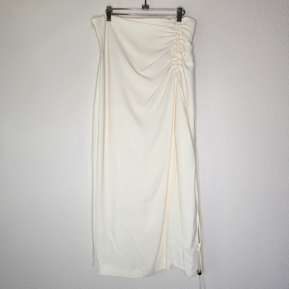 Nanushka Cream Malorie High Waist Split Ruched Skirt XL - Picture 3 of 7
